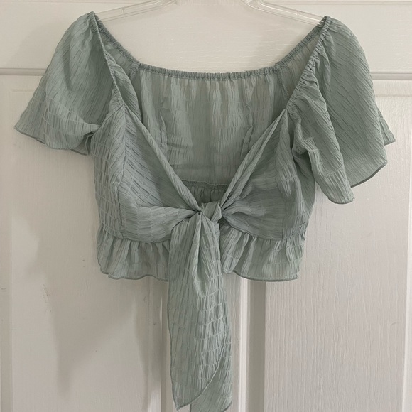 Blue green front tie crop top - Picture 1 of 2